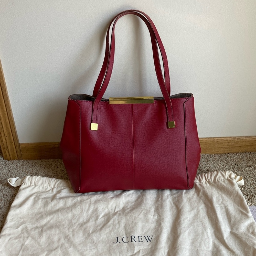J.Crew Women’s Red Leather Tote Bag Shoulder Bag Purse w/ Dust Bag